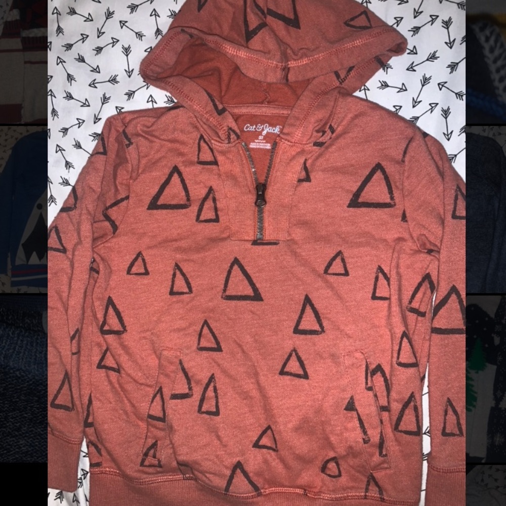 Triangle Print Hoodie w/ Zipper & Pockets- Boys 5t